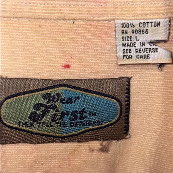 Cream and Red Casual Button Down Shirt with Artistic Dye Pattern - Picture 2 of 7